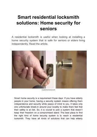 Smart residential locksmith solutions_ Home security for seniors