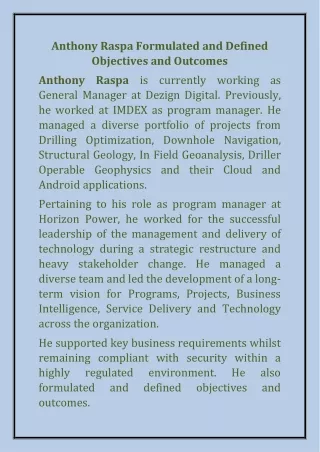 anthony raspa formulated and defined objectives