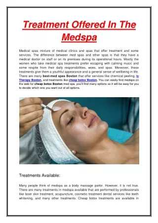 Treatment Offered In The Medspa