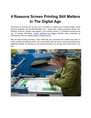 4 Reasons Screen Printing Still Matters In The Digital Age