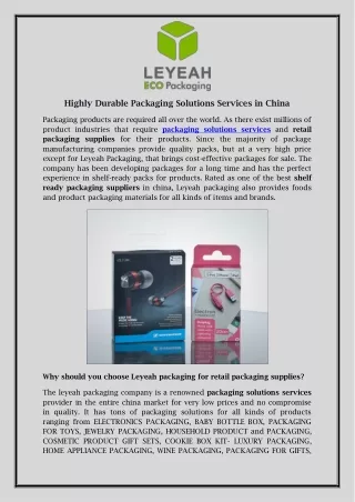 Highly Durable Packaging Solutions Services in China