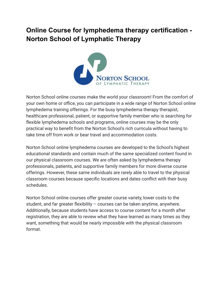 online course for lymphedema therapy