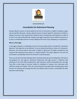 Consultation for Retirement Planning