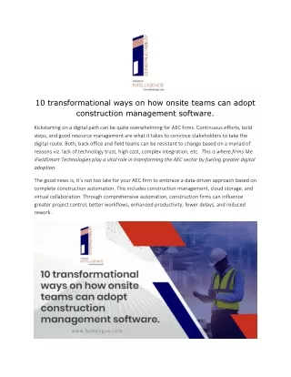 10 transformational ways on how onsite teams