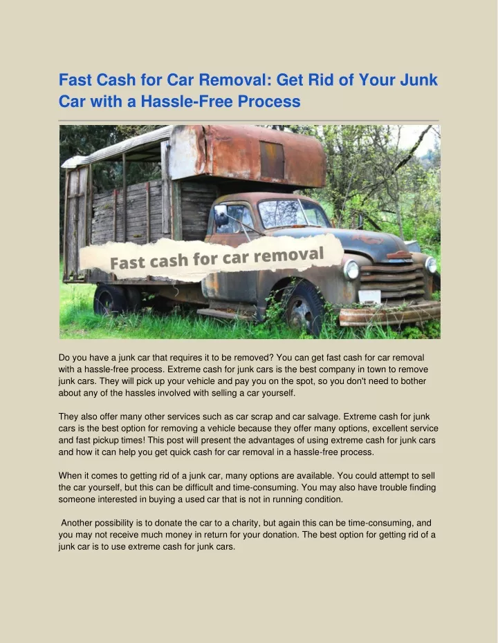 fast cash for car removal get rid of your junk