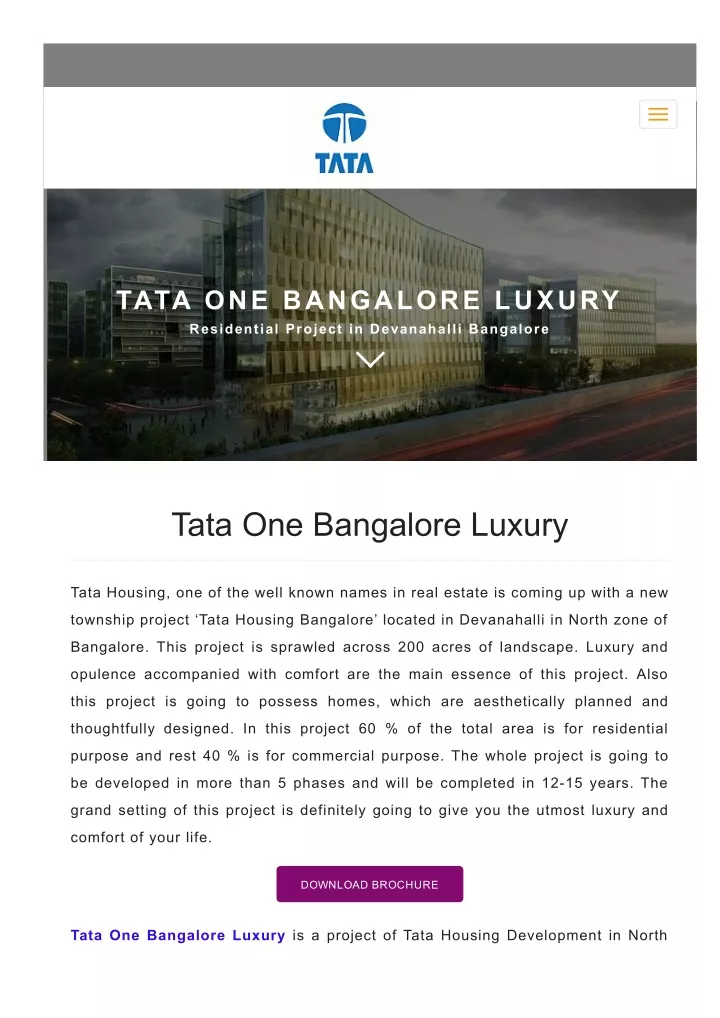 tata one bangalore luxury residential project