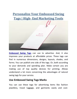 Personalize Your Embossed Swing Tags | High- End Marketing Tools