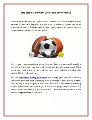 Buy Players and Earn with their Performance