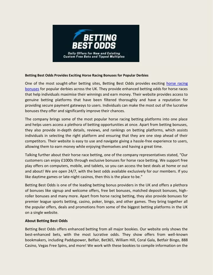 betting best odds provides exciting horse racing