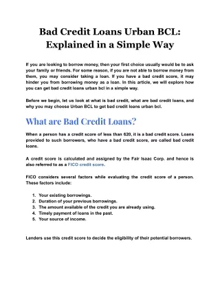bad credit loans urban bcl explained in a simple