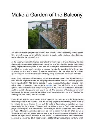 Make a Garden of the Balcony