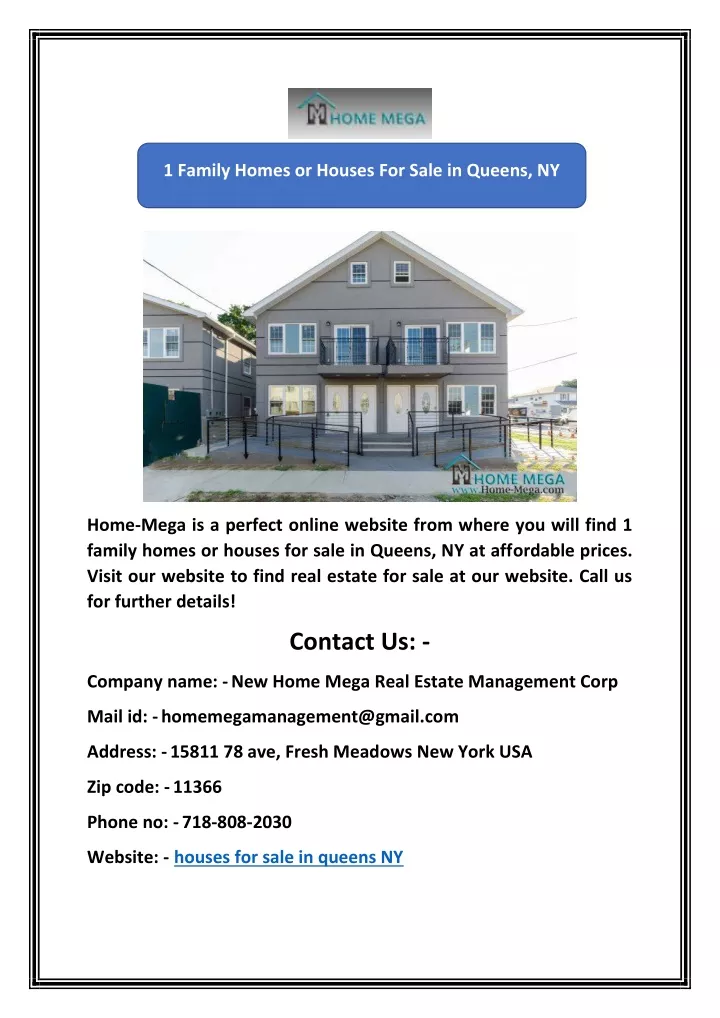 1 family homes or houses for sale in queens ny