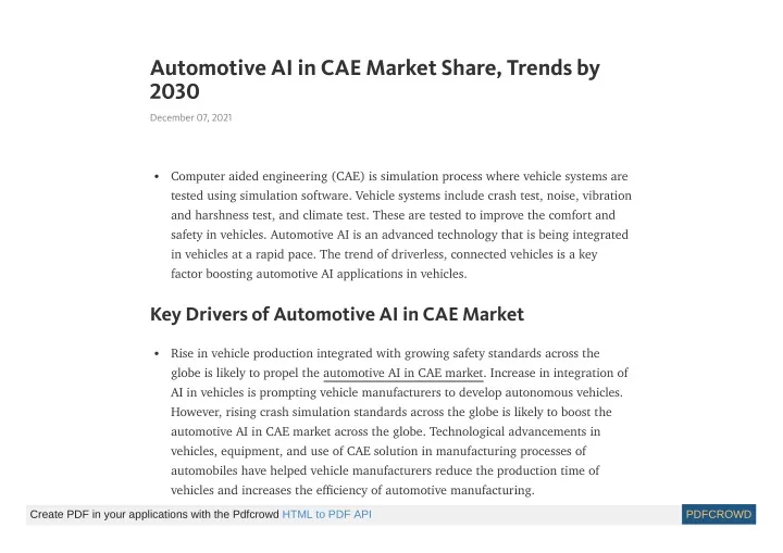 automotive ai in cae market share trends by 2030