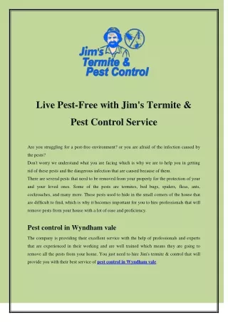 Live pest-free with Jim's termite & pest control service