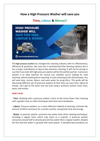 how a high pressure washer will save you