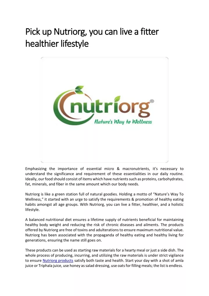 pick up nutriorg you can live a fitter pick