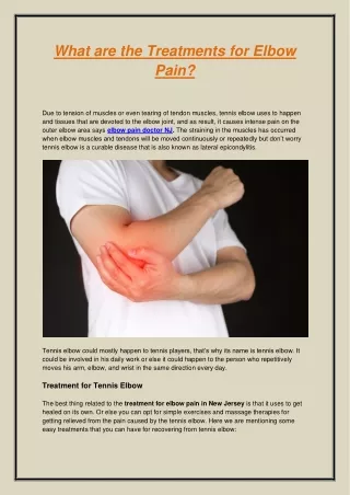 What are the Treatments for Elbow Pain