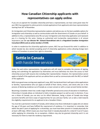 How Canadian Citizenship applicants with representatives can apply online?