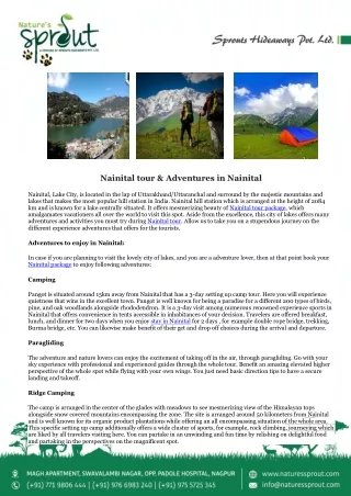 Nainital tour & adventures in Nainital - Nature's Sprout