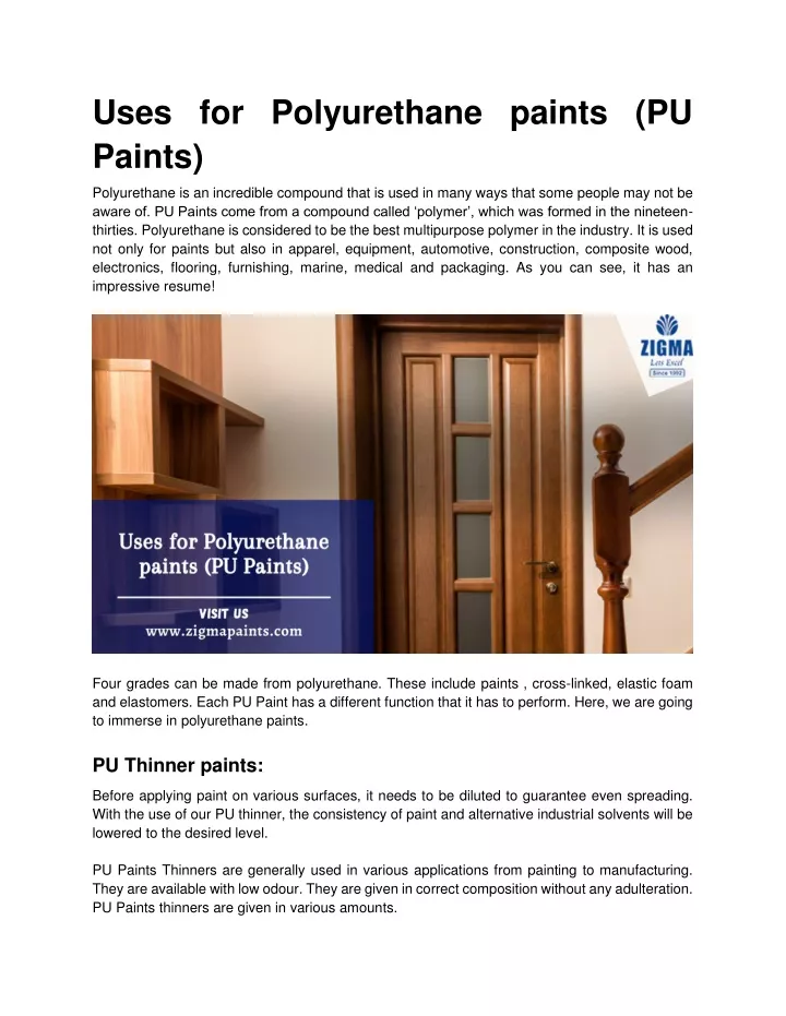uses for polyurethane paints pu paints