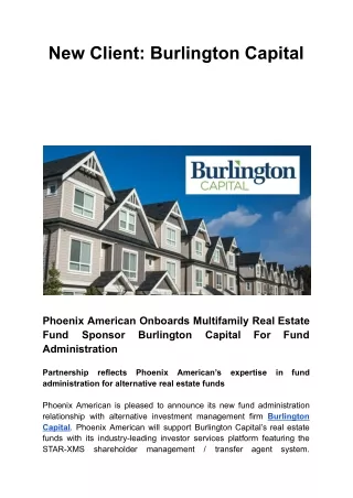 New Client: Burlington Capital