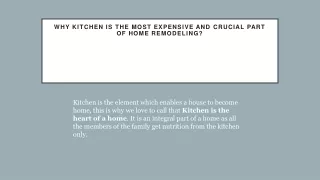 Why Kitchen is the most expensive and crucial