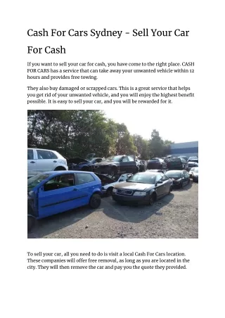 Cash For Cars Sydney - Sell Your Car For Cash