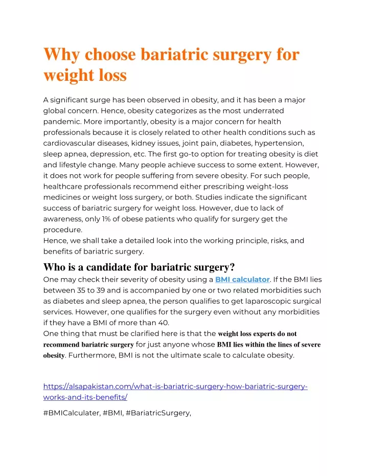 why choose bariatric surgery for weight loss