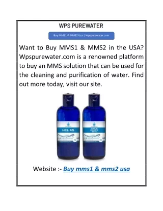Buy MMS1 & MMS2 Usa  Wpspurewater.com
