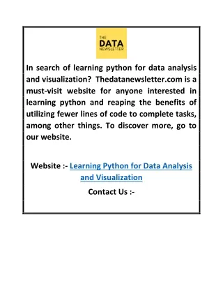 Learning Python For Data Analysis And Visualization  Thedatanewsletter.com