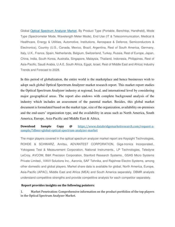 global optical spectrum analyzer market