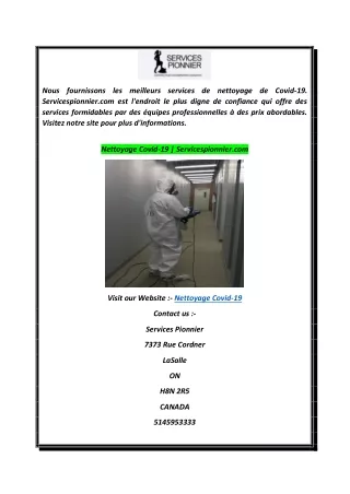 Nettoyage Covid-19  Servicespionnier.com