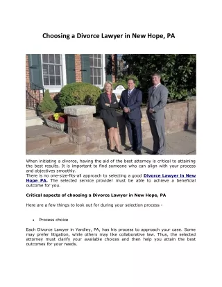 Choosing a Divorce Lawyer in New Hope pa