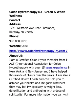 Colon Hydrotherapy NJ - Green & White Wellness