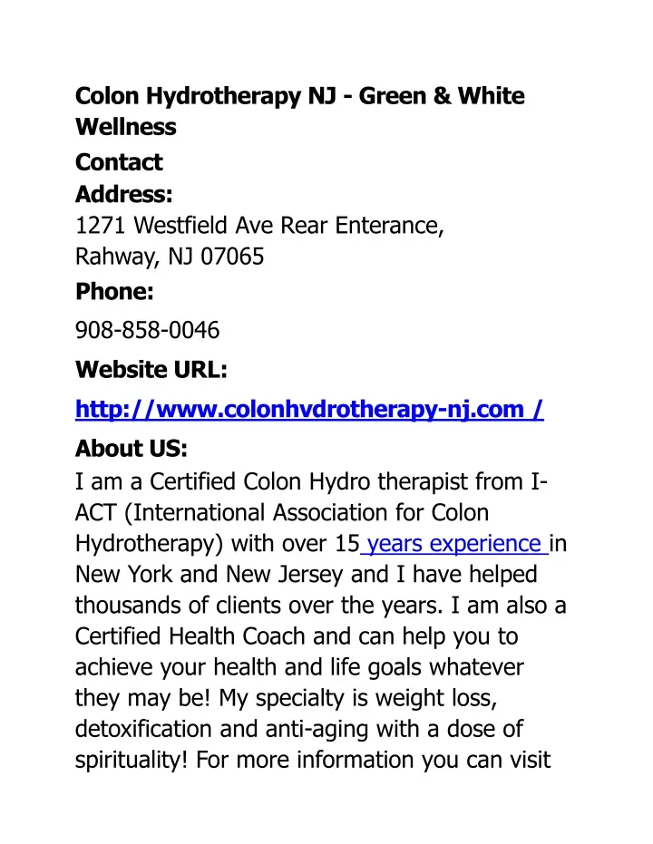 colon hydrotherapy nj green white wellness