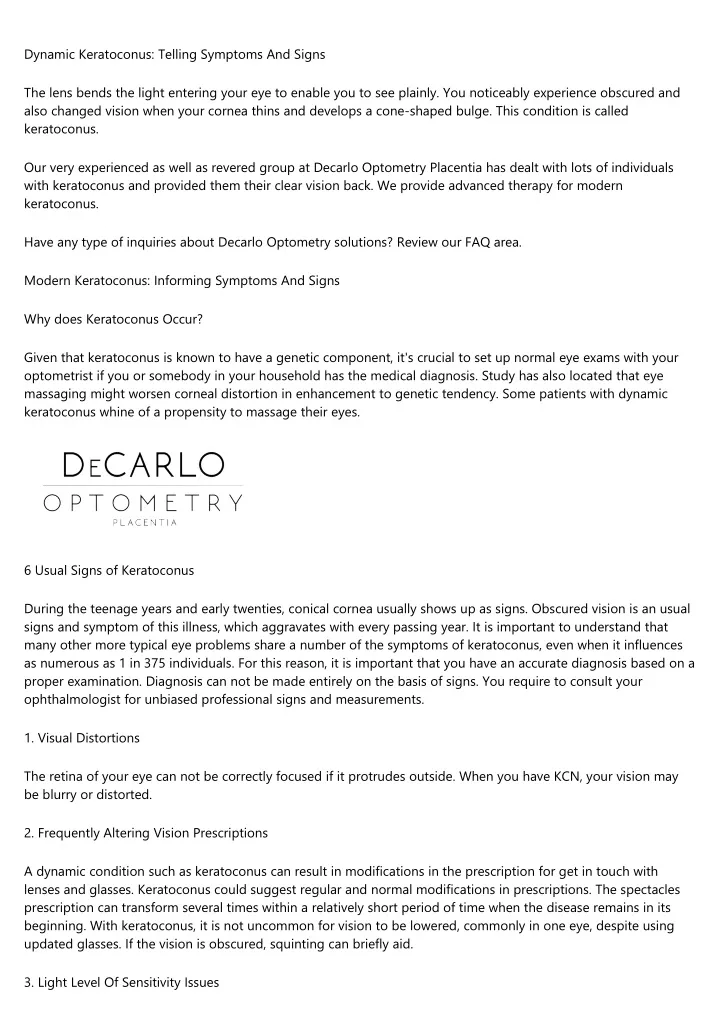 dynamic keratoconus telling symptoms and signs