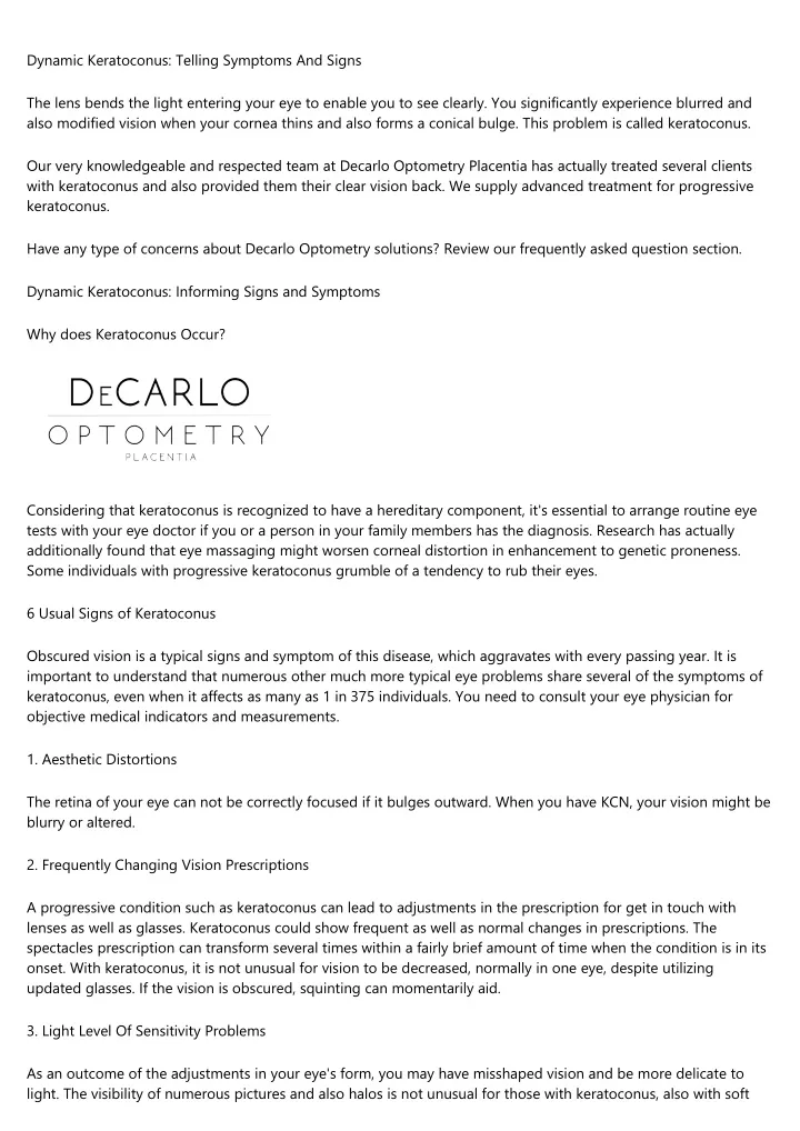 dynamic keratoconus telling symptoms and signs