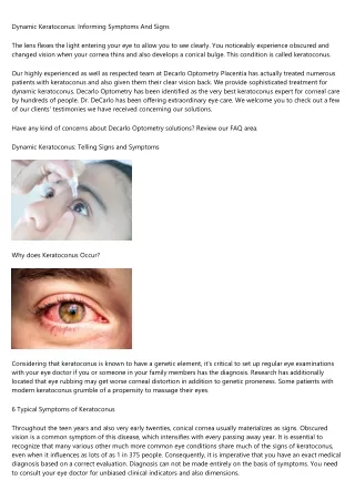 dynamic keratoconus informing symptoms and signs