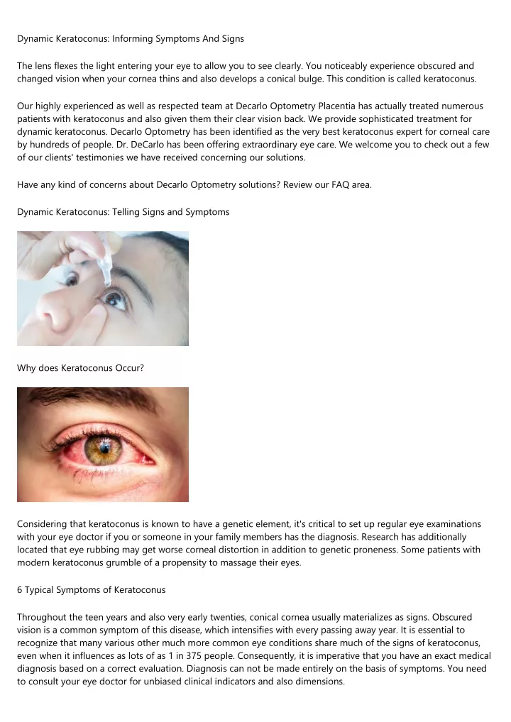 dynamic keratoconus informing symptoms and signs