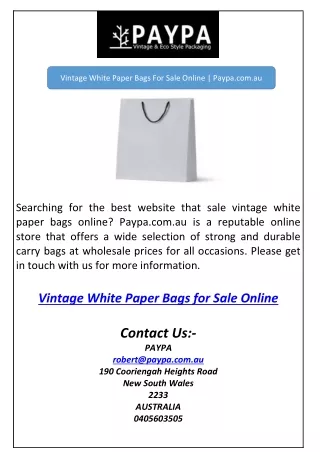 Vintage White Paper Bags For Sale Online | Paypa.com.au