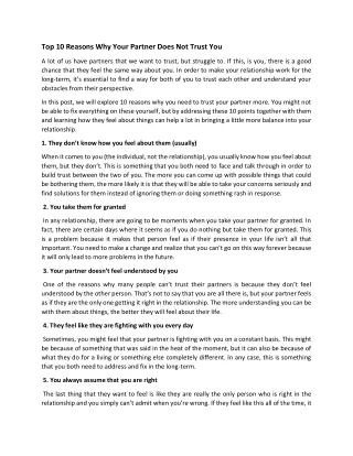 Top 10 Reasons Why Your Partner Does Not Trust You