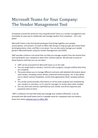 microsoft teams for your company the vendor