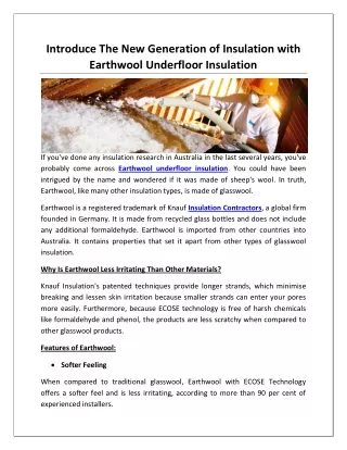 Introduce The New Generation of Insulation with Earthwool Underfloor Insulation
