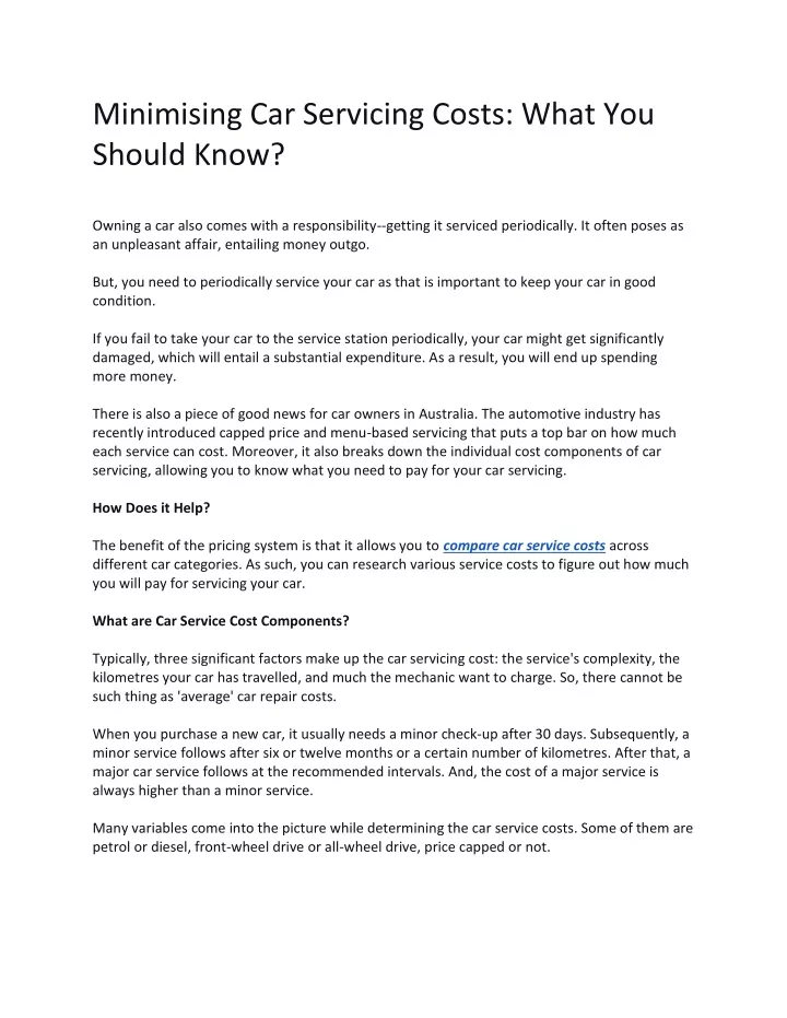 minimising car servicing costs what you should