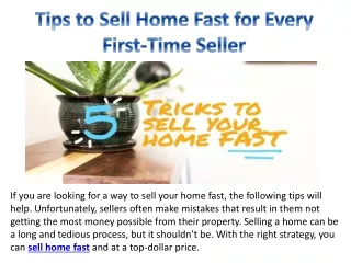 Tips to Sell Home Fast for Every First-Time Seller