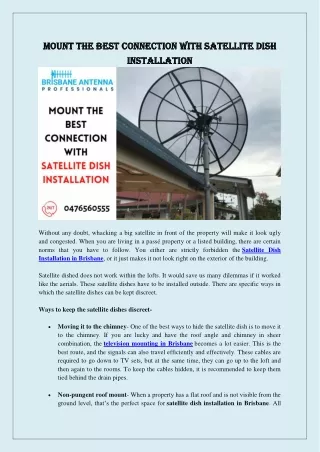Mount The Best Connection With Satellite Dish Installation