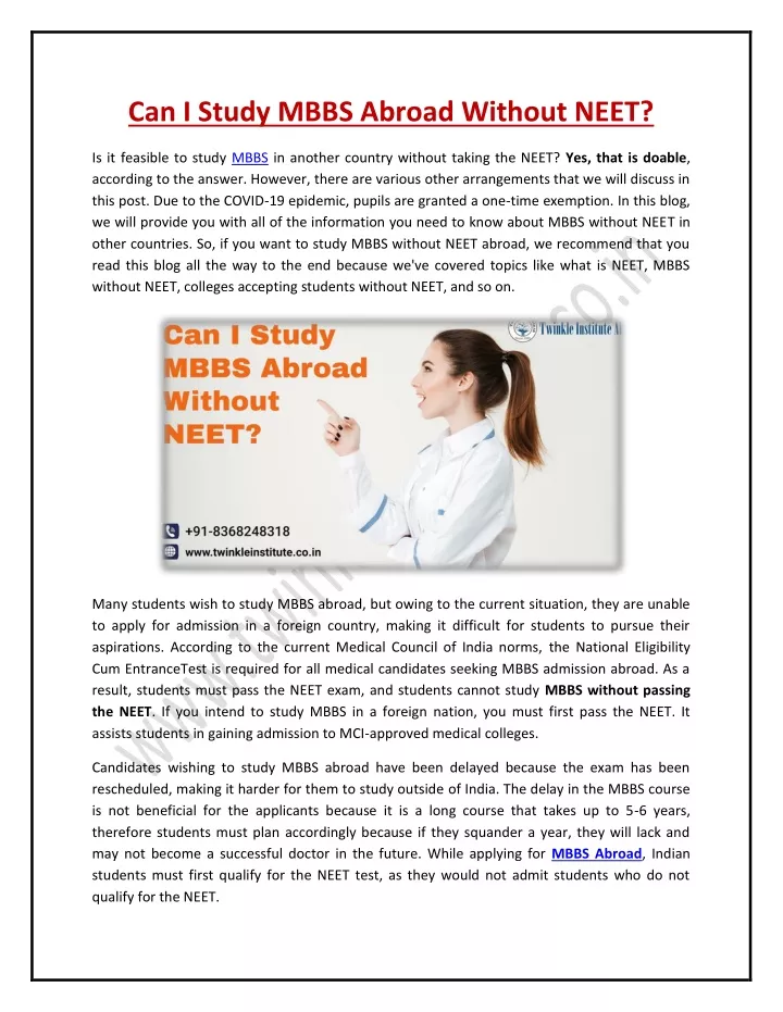 can i study mbbs abroad without neet