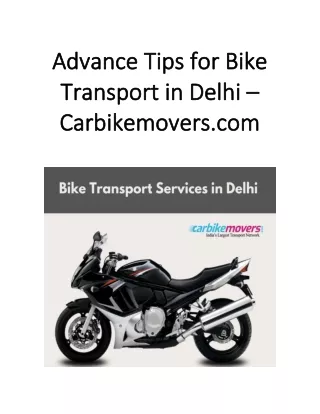 Advance Tips for Bike Transport in Delhi-PDF