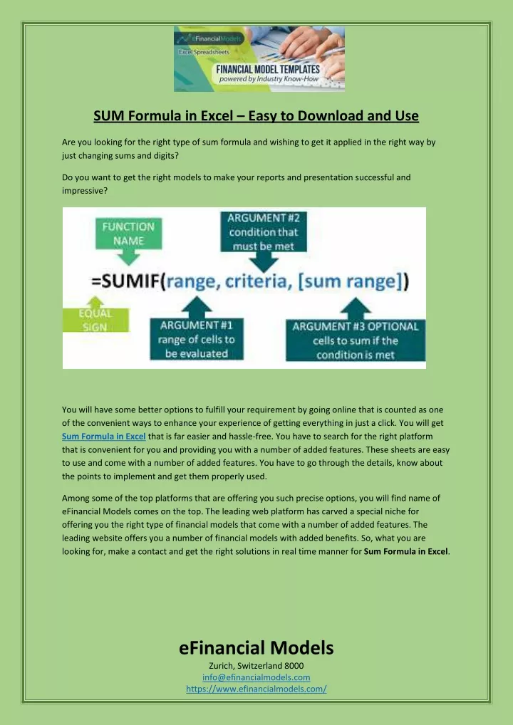 sum formula in excel easy to download and use