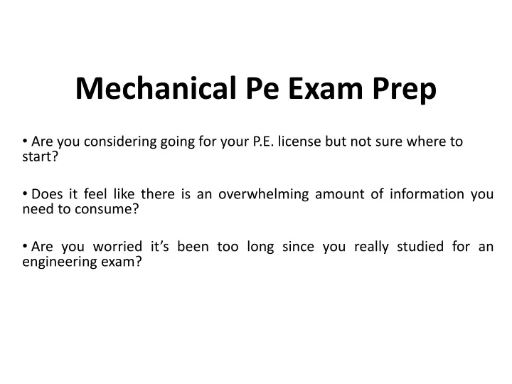 PPT - Mechanical Pe Exam Prep PowerPoint Presentation, Free Download ...